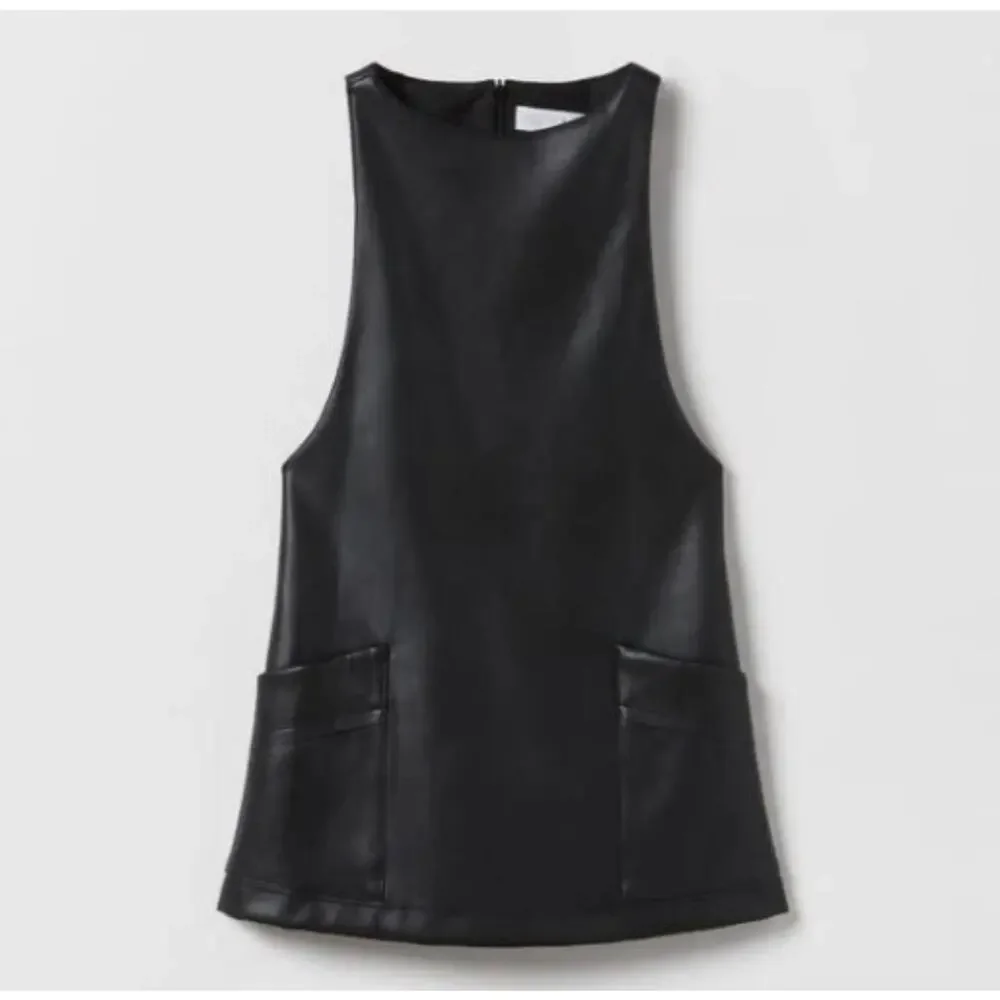 ZARA Kids Girls Black Faux Leather Dress Jumper Pockets Size 13-14 years